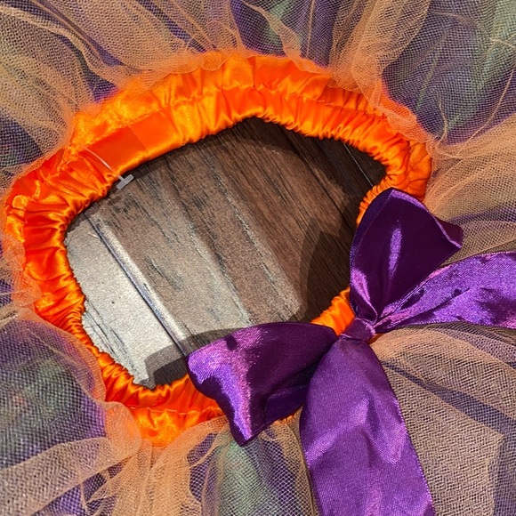 Halloween tutu orange purple black lime green tull satin ribbon bow & waistband - Picture 7 of 9